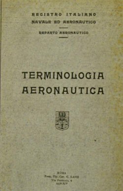 Copertina del testo Terminologia aeronautica. Elenco alfabetico trilingue