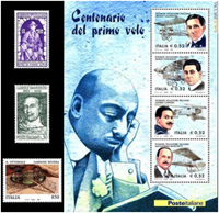 Francobolli celebrativi da 0,52 centesimi di Euro emessi nel 2003 e dedicati ai pionieri dell'aviazione italiana nel centenario del primo volo.