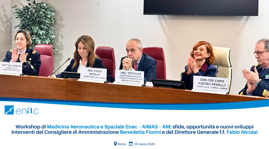 Workshop di Medicina Aeronautica e Spaziale Enac – AIMAS – AM: sfide, opportunità e nuovi sviluppi Interventi del Consigliere di Amministrazione Benedetta Fiorini e del Direttore Generale f.f. Fabio Nicolai
