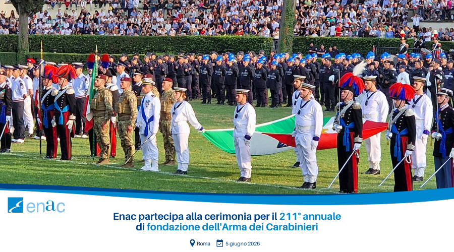 In occasione del 211° annuale di fondazione dell'Arma dei Carabinieri, Enac ha partecipato alla cerimonia ufficiale che si è tenuta a Roma
