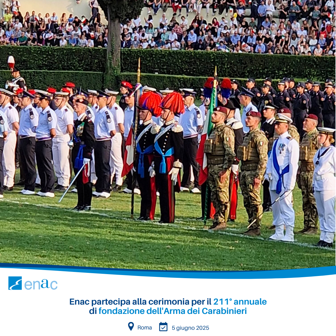 In occasione del 211° annuale di fondazione dell'Arma dei Carabinieri, Enac ha partecipato alla cerimonia ufficiale che si è tenuta a Roma