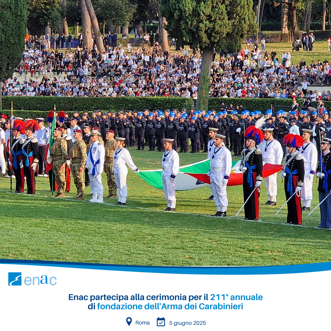 In occasione del 211° annuale di fondazione dell'Arma dei Carabinieri, Enac ha partecipato alla cerimonia ufficiale che si è tenuta a Roma