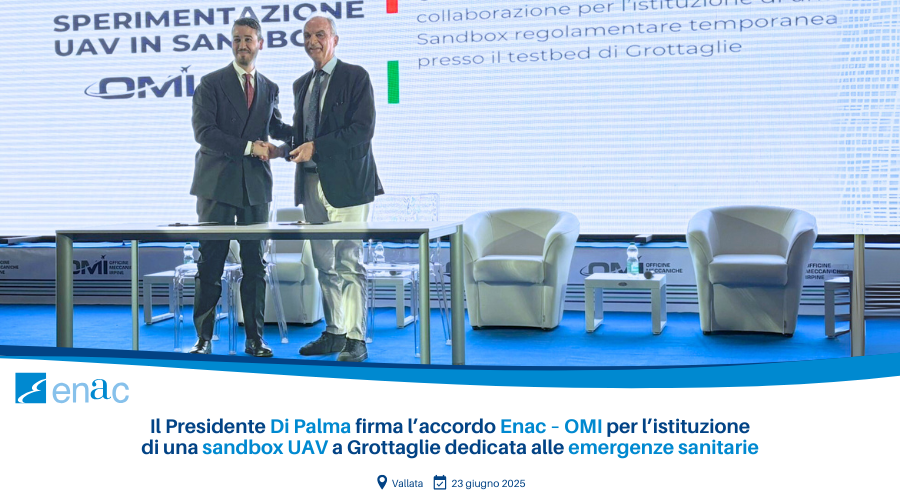 Il Presidente Di Palma firma l’accordo Enac – OMI per l’istituzione di una sandbox UAV a Grottaglie dedicata alle emergenze sanitarie