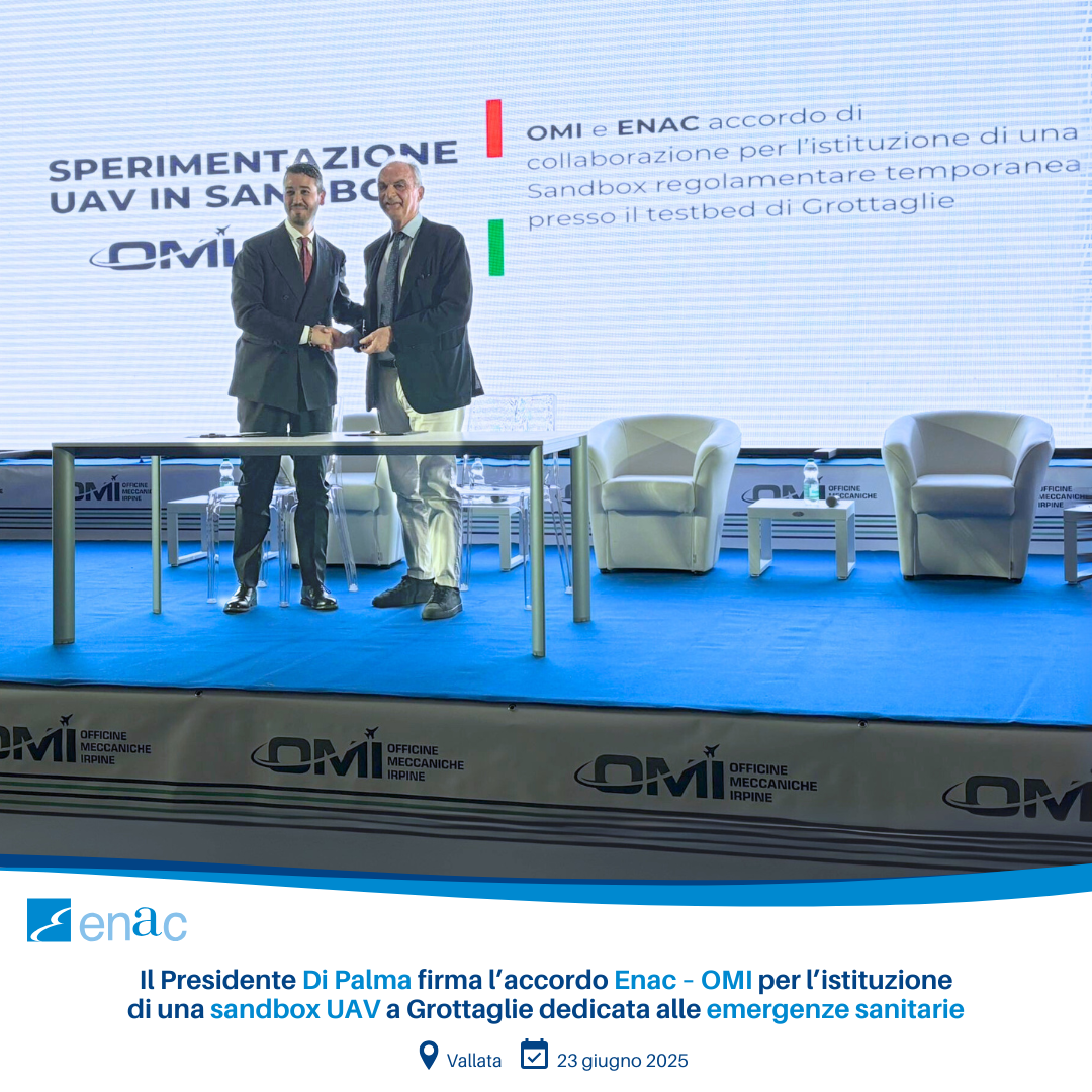 Il Presidente Di Palma firma l’accordo Enac – OMI per l’istituzione di una sandbox UAV a Grottaglie dedicata alle emergenze sanitarie