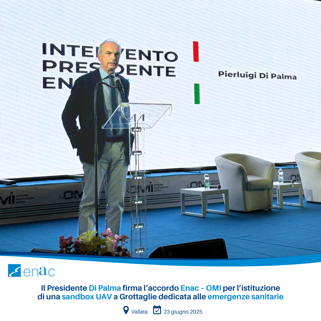 Il Presidente Di Palma firma l’accordo Enac – OMI per l’istituzione di una sandbox UAV a Grottaglie dedicata alle emergenze sanitarie