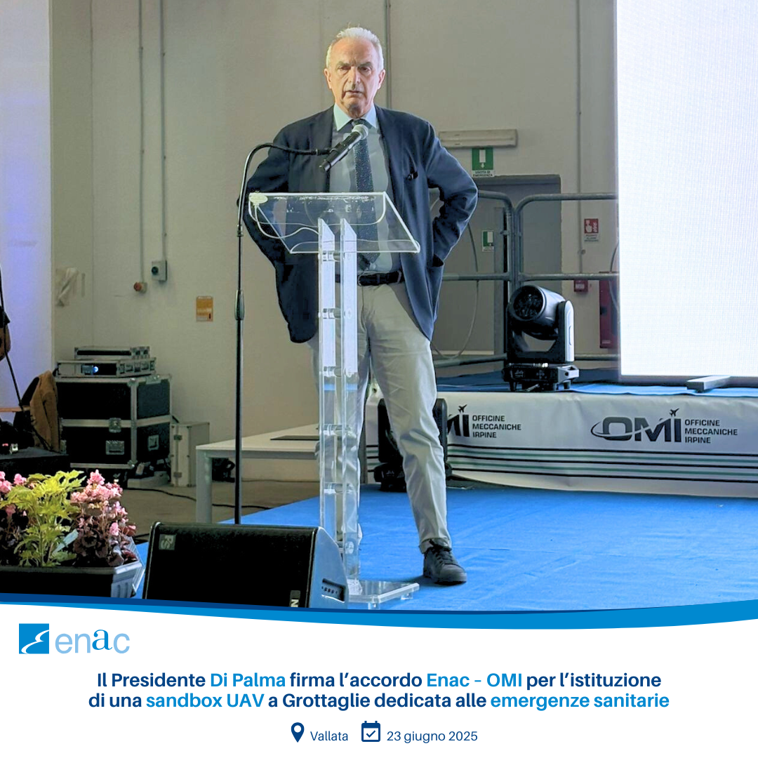 Il Presidente Di Palma firma l’accordo Enac – OMI per l’istituzione di una sandbox UAV a Grottaglie dedicata alle emergenze sanitarie