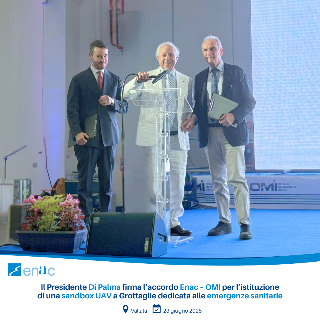 Il Presidente Di Palma firma l’accordo Enac – OMI per l’istituzione di una sandbox UAV a Grottaglie dedicata alle emergenze sanitarie