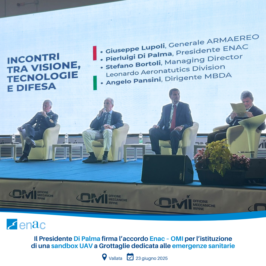 Il Presidente Di Palma firma l’accordo Enac – OMI per l’istituzione di una sandbox UAV a Grottaglie dedicata alle emergenze sanitarie