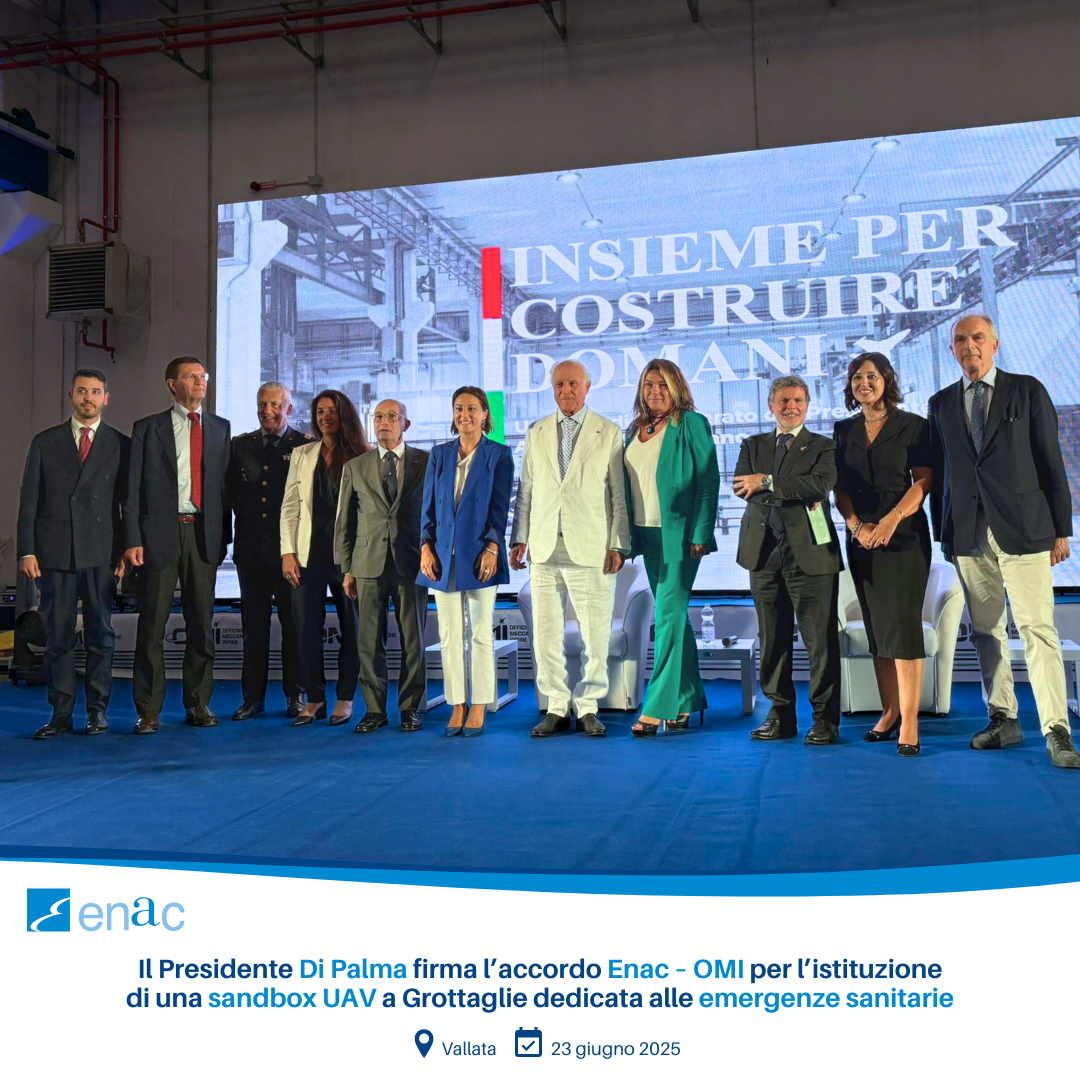 Il Presidente Di Palma firma l’accordo Enac – OMI per l’istituzione di una sandbox UAV a Grottaglie dedicata alle emergenze sanitarie