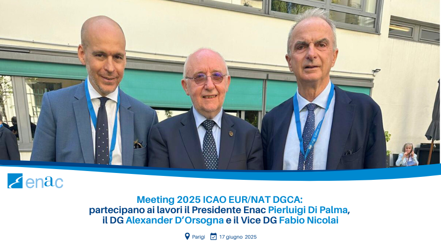 Il Presidente Enac Pierluigi Di Palma, il Direttore Generale Alexander D’Orsogna e il Vice DG Fabio Nicolai al Meeting 2025 ICAO EUR_NAT DGCA