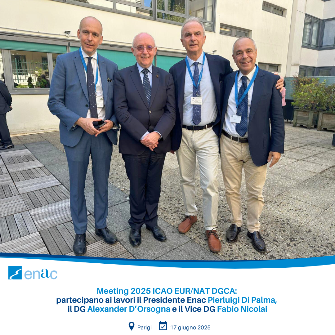 Il Presidente Enac Pierluigi Di Palma, il Direttore Generale Alexander D’Orsogna e il Vice DG Fabio Nicolai al Meeting 2025 ICAO EUR_NAT DGCA
