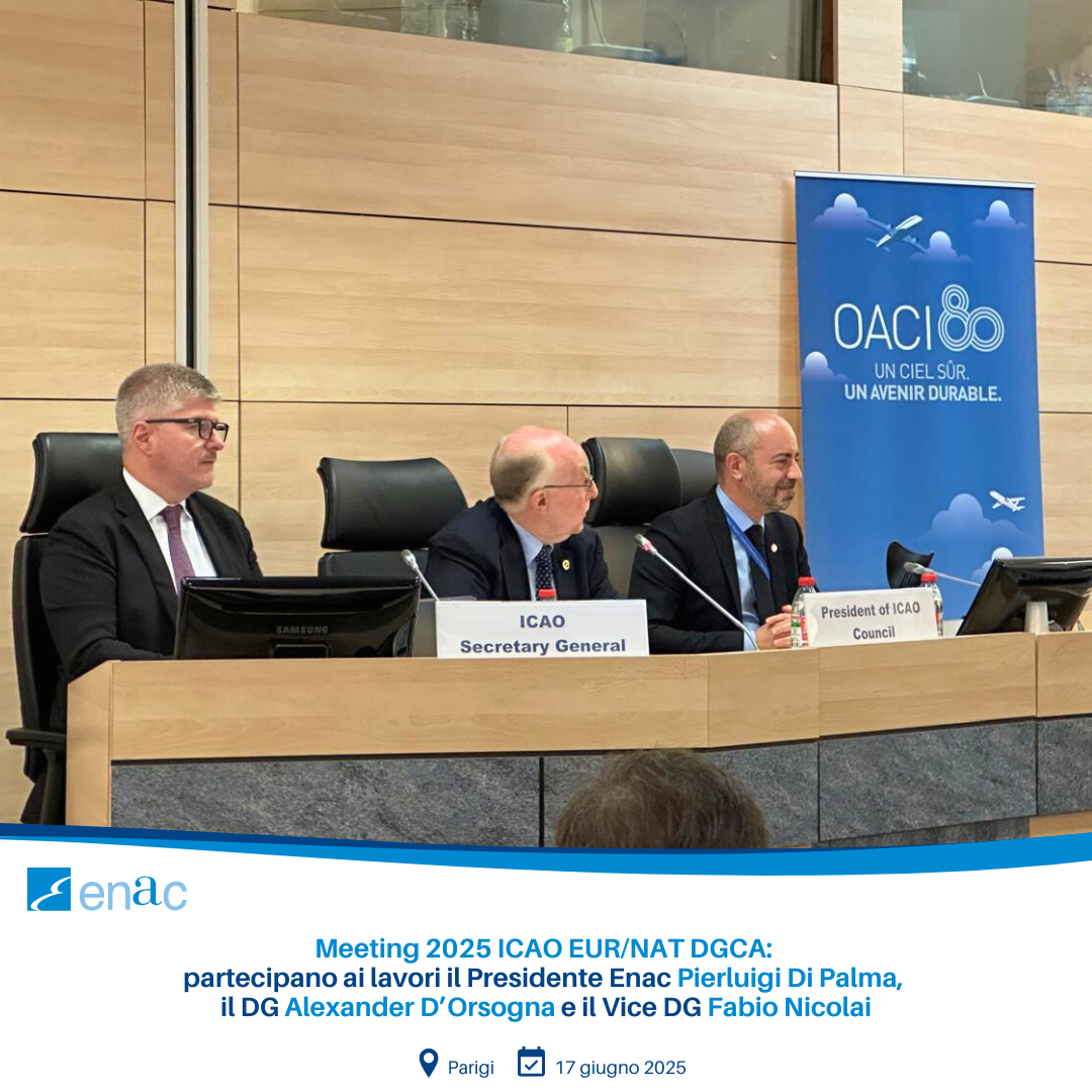 Il Presidente Enac Pierluigi Di Palma, il Direttore Generale Alexander D’Orsogna e il Vice DG Fabio Nicolai al Meeting 2025 ICAO EUR_NAT DGCA