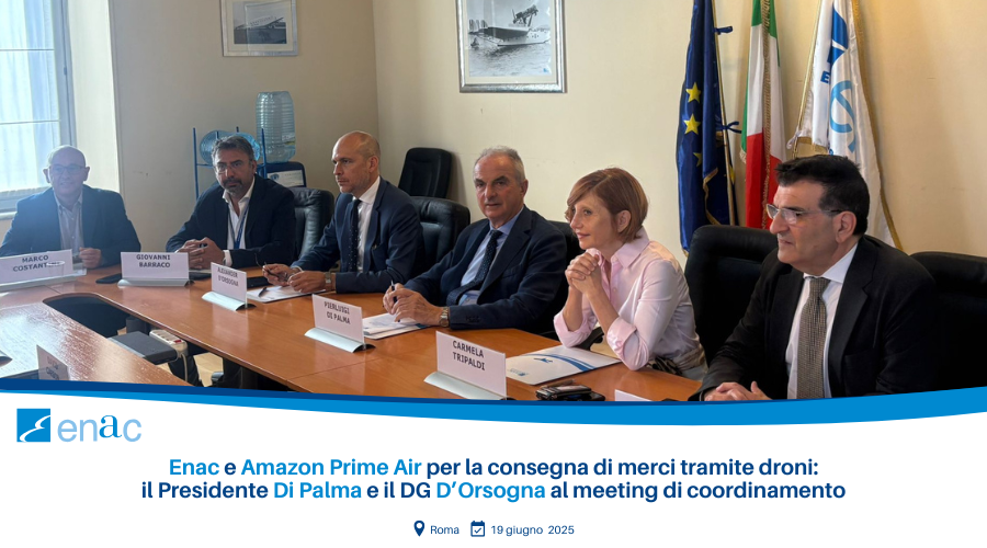 Enac e Amazon Prime Air per la consegna di merci tramite droni: il Presidente Di Palma e il DG D’Orsogna al meeting di coordinamento