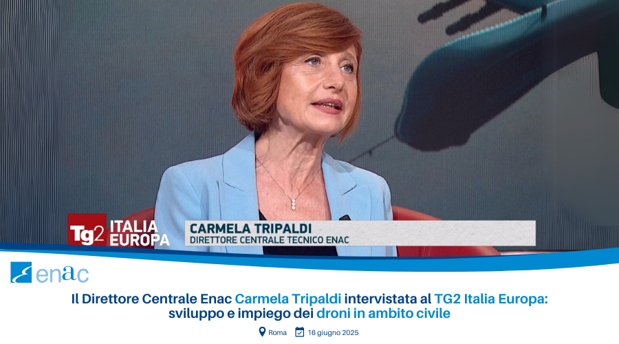 Il Direttore Centrale Enac Carmela Tripaldi intervistata al TG2 Italia Europa: sviluppo e impiego dei droni in ambito civile