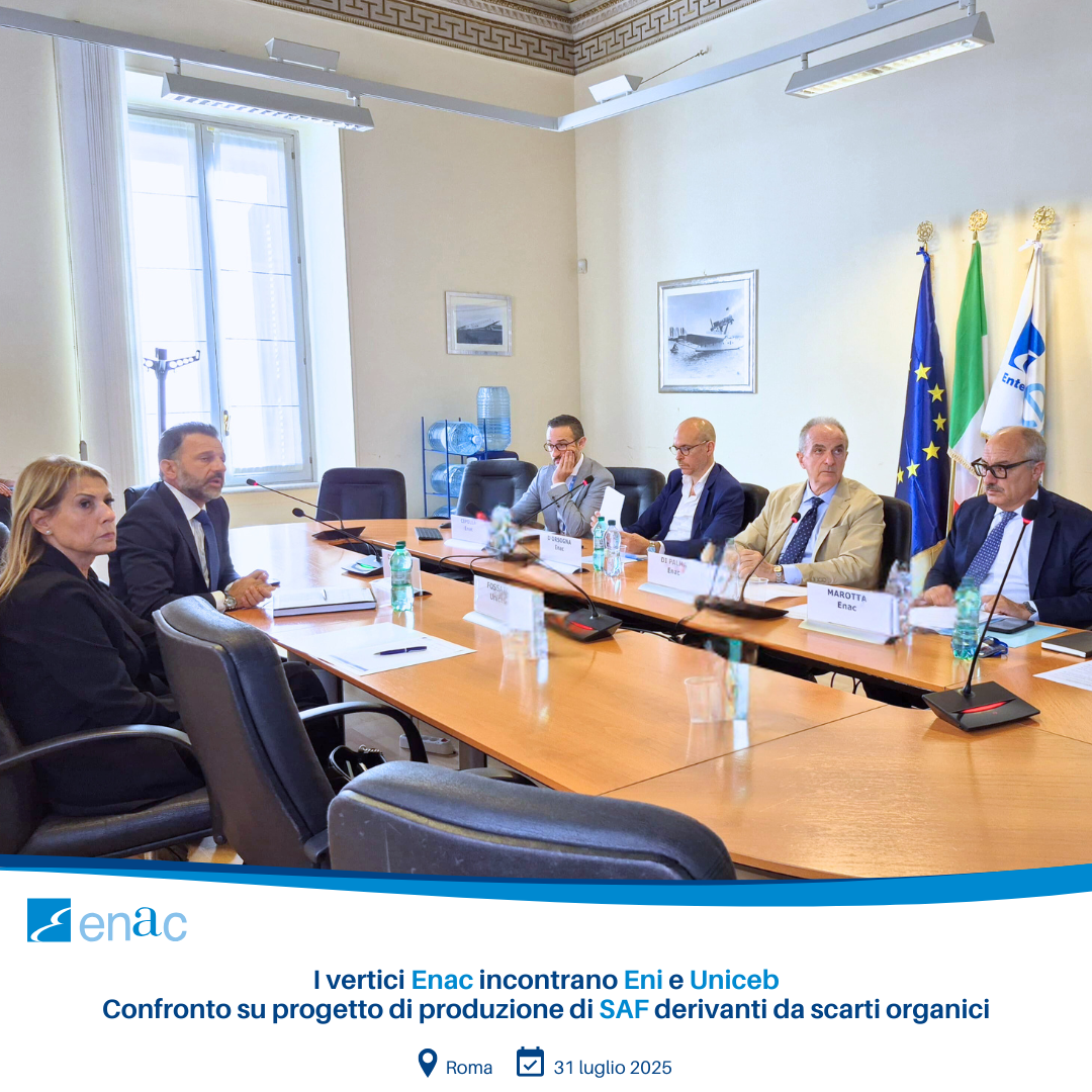 I vertici Enac incontrano Eni e Uniceb Confronto su progetto di produzione di SAF derivanti da scarti organici