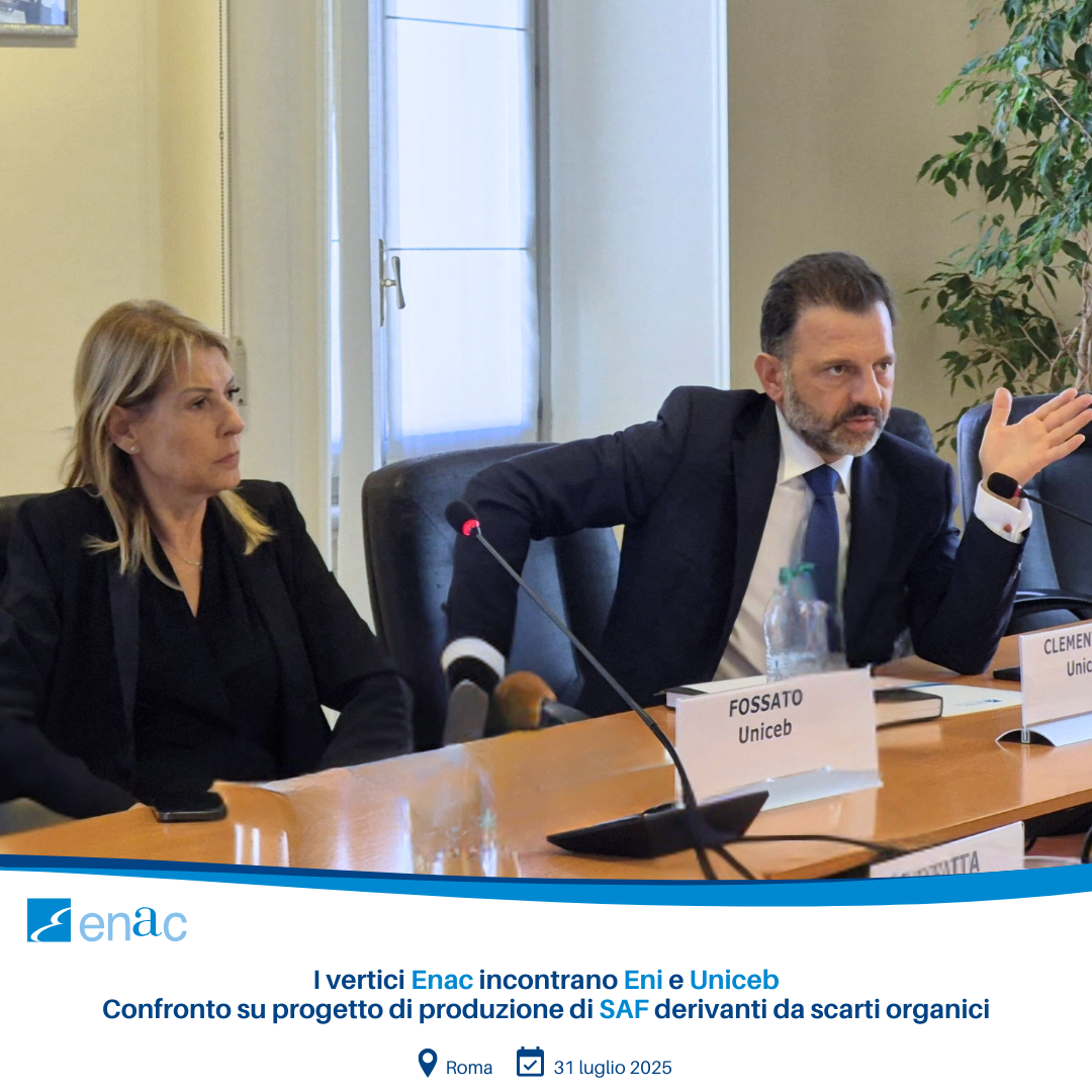 I vertici Enac incontrano Eni e Uniceb Confronto su progetto di produzione di SAF derivanti da scarti organici
