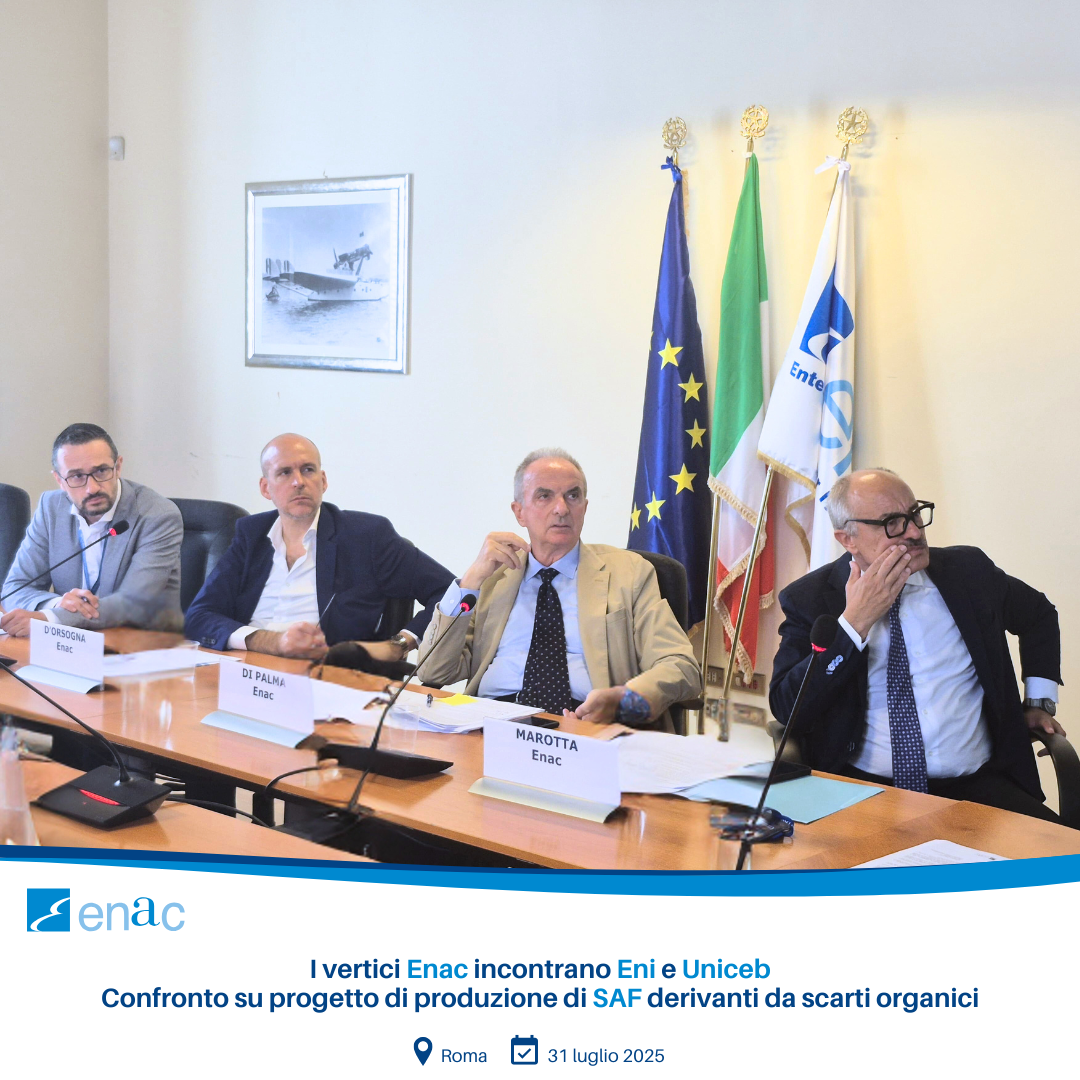 I vertici Enac incontrano Eni e Uniceb Confronto su progetto di produzione di SAF derivanti da scarti organici