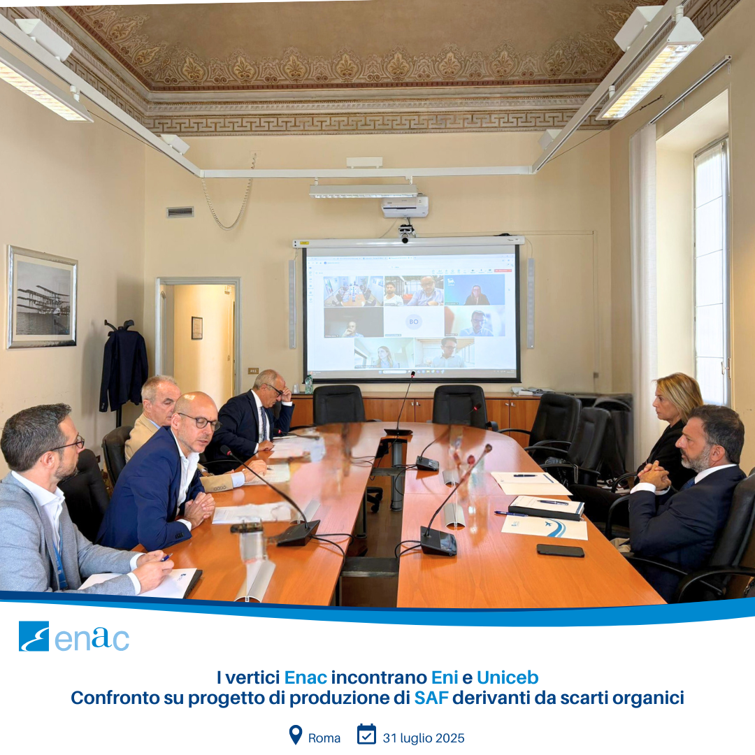 I vertici Enac incontrano Eni e Uniceb Confronto su progetto di produzione di SAF derivanti da scarti organici