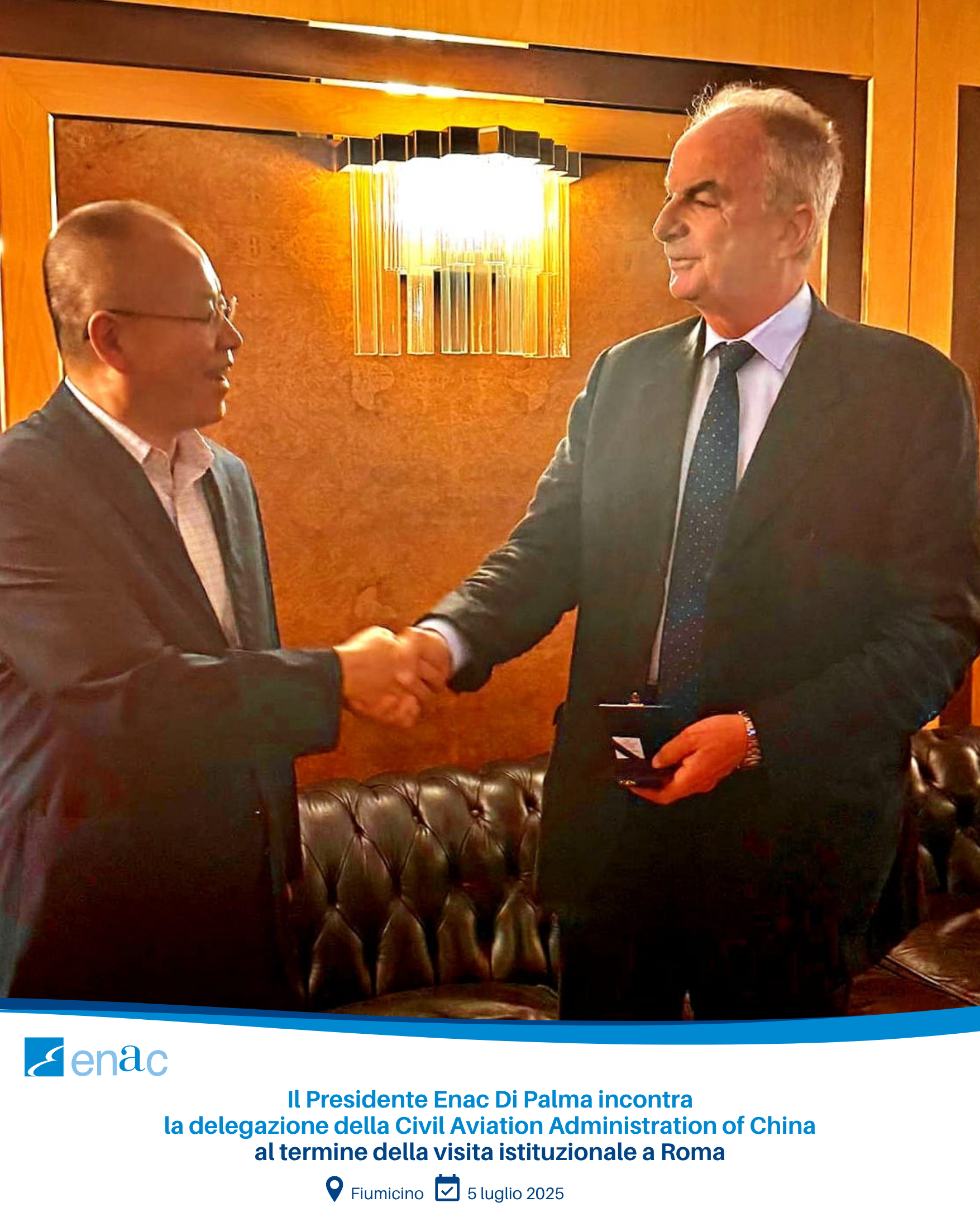 Il Presidente Enac Di Palma incontra la delegazione della Civil Aviation Administration of China al termine della visita istituzionale a Roma