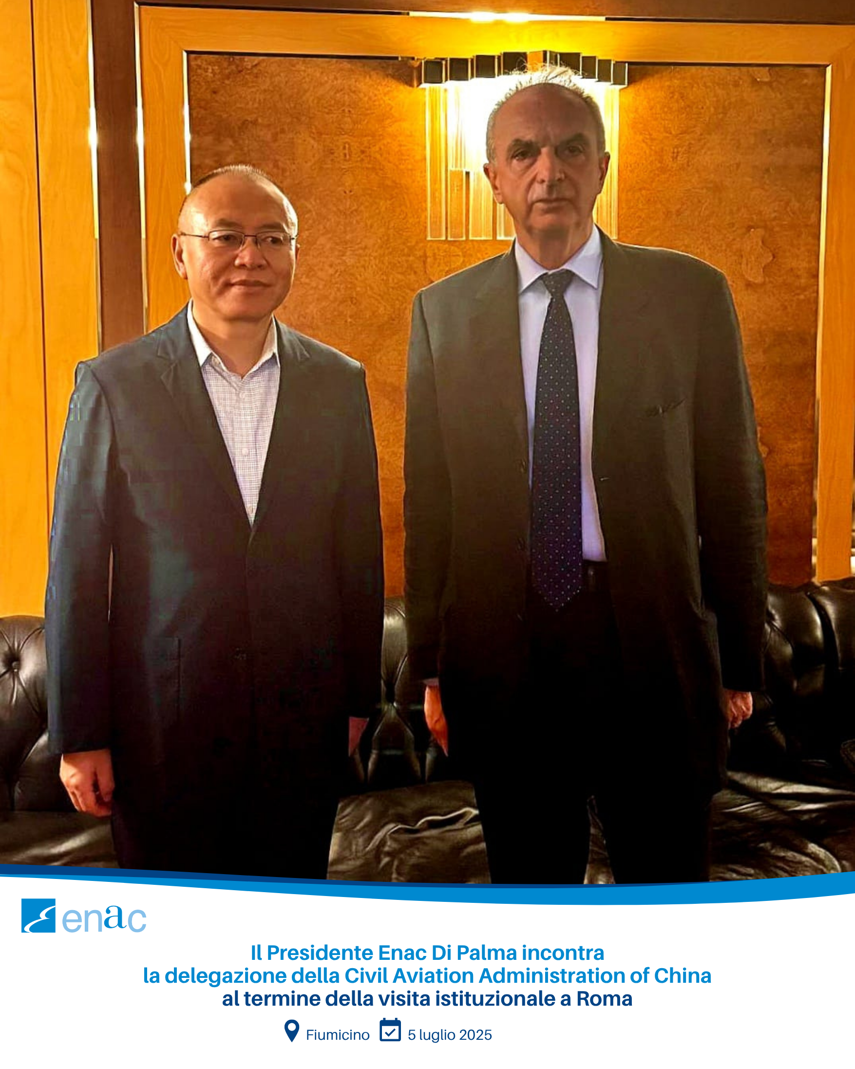Il Presidente Enac Di Palma incontra la delegazione della Civil Aviation Administration of China al termine della visita istituzionale a Roma
