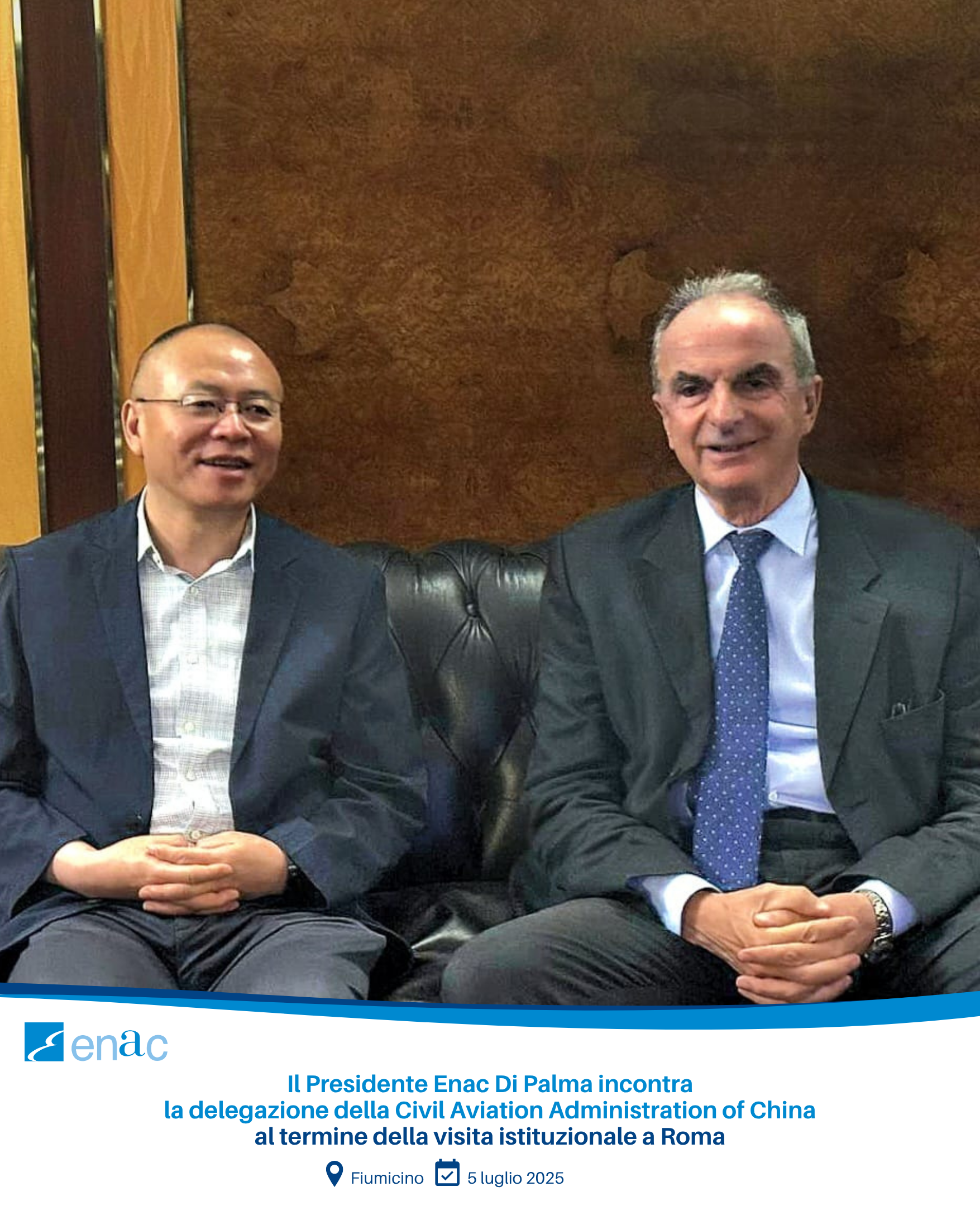 Il Presidente Enac Di Palma incontra la delegazione della Civil Aviation Administration of China al termine della visita istituzionale a Roma