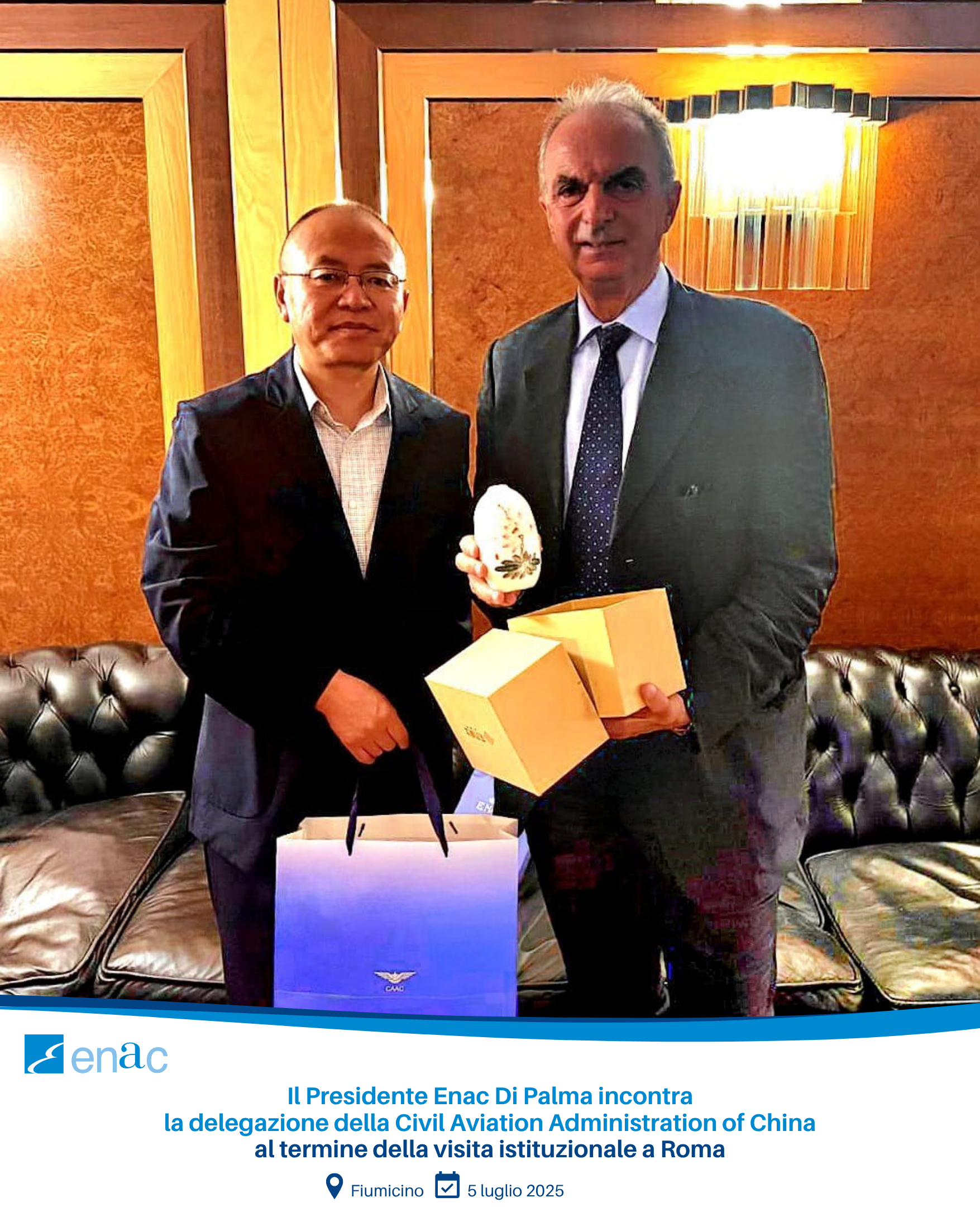 Il Presidente Enac Di Palma incontra la delegazione della Civil Aviation Administration of China al termine della visita istituzionale a Roma