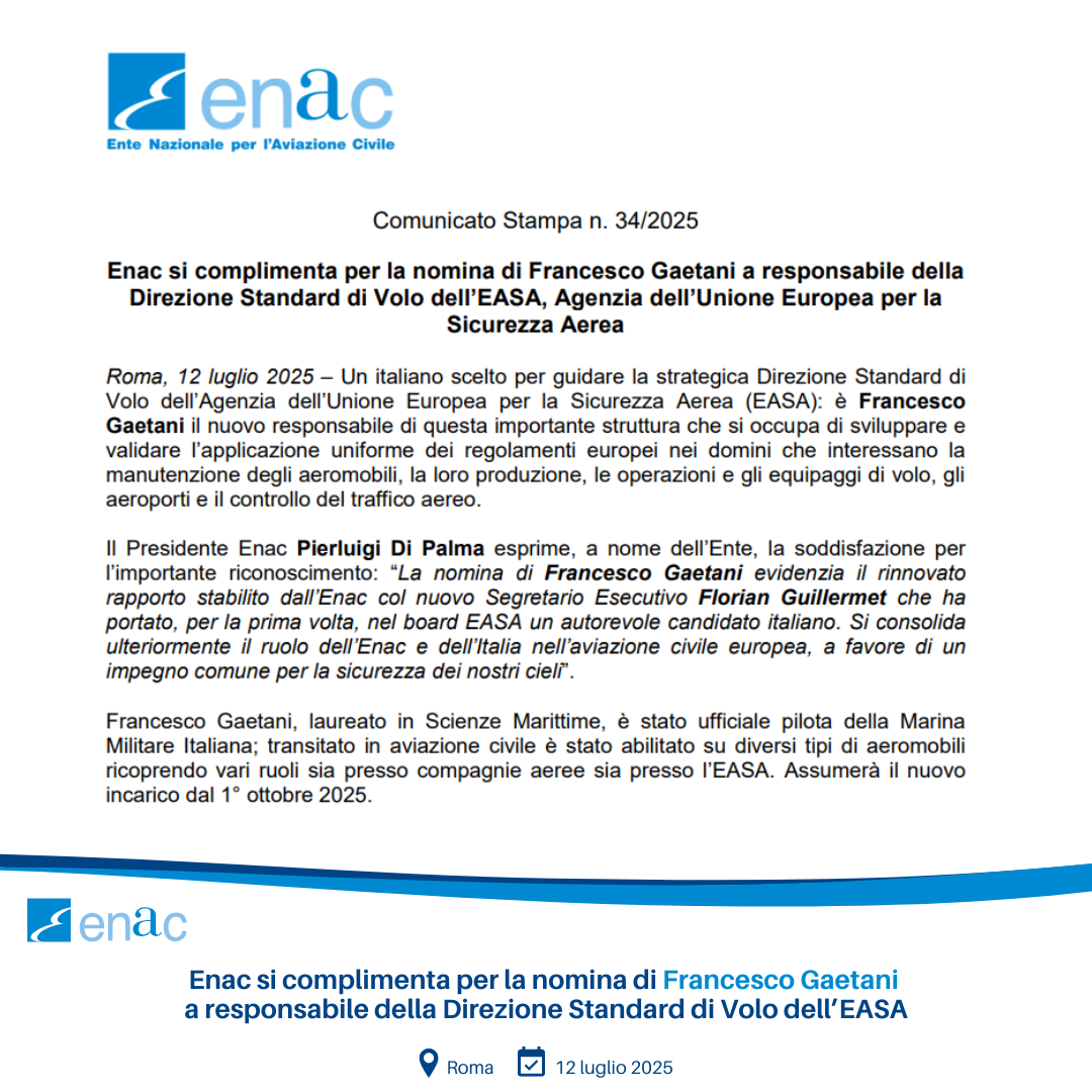 Nomina Francesco Gaetani EASA