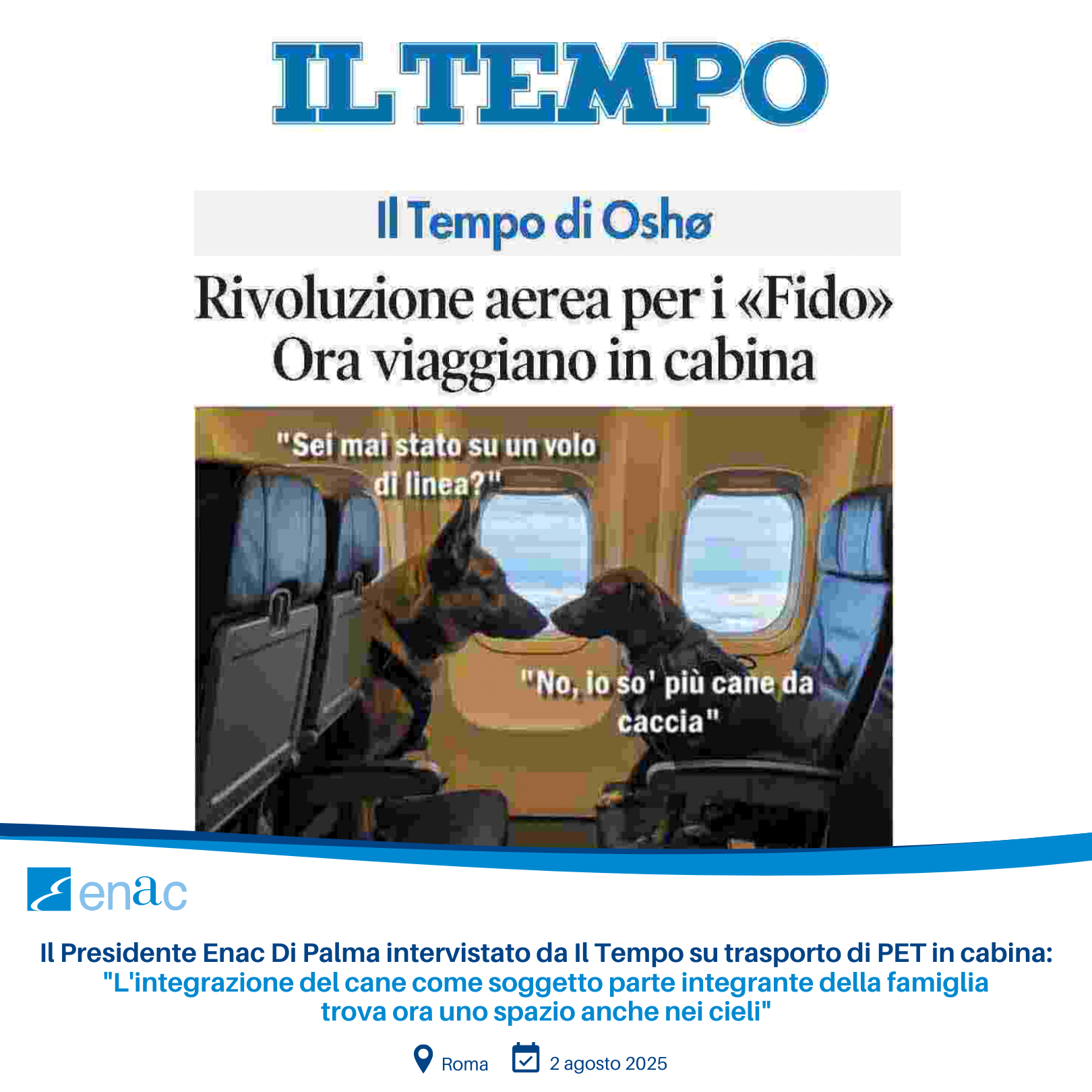 Il Presidente Enac Di Palma intervistato da Il Tempo su trasporto di PET in cabina