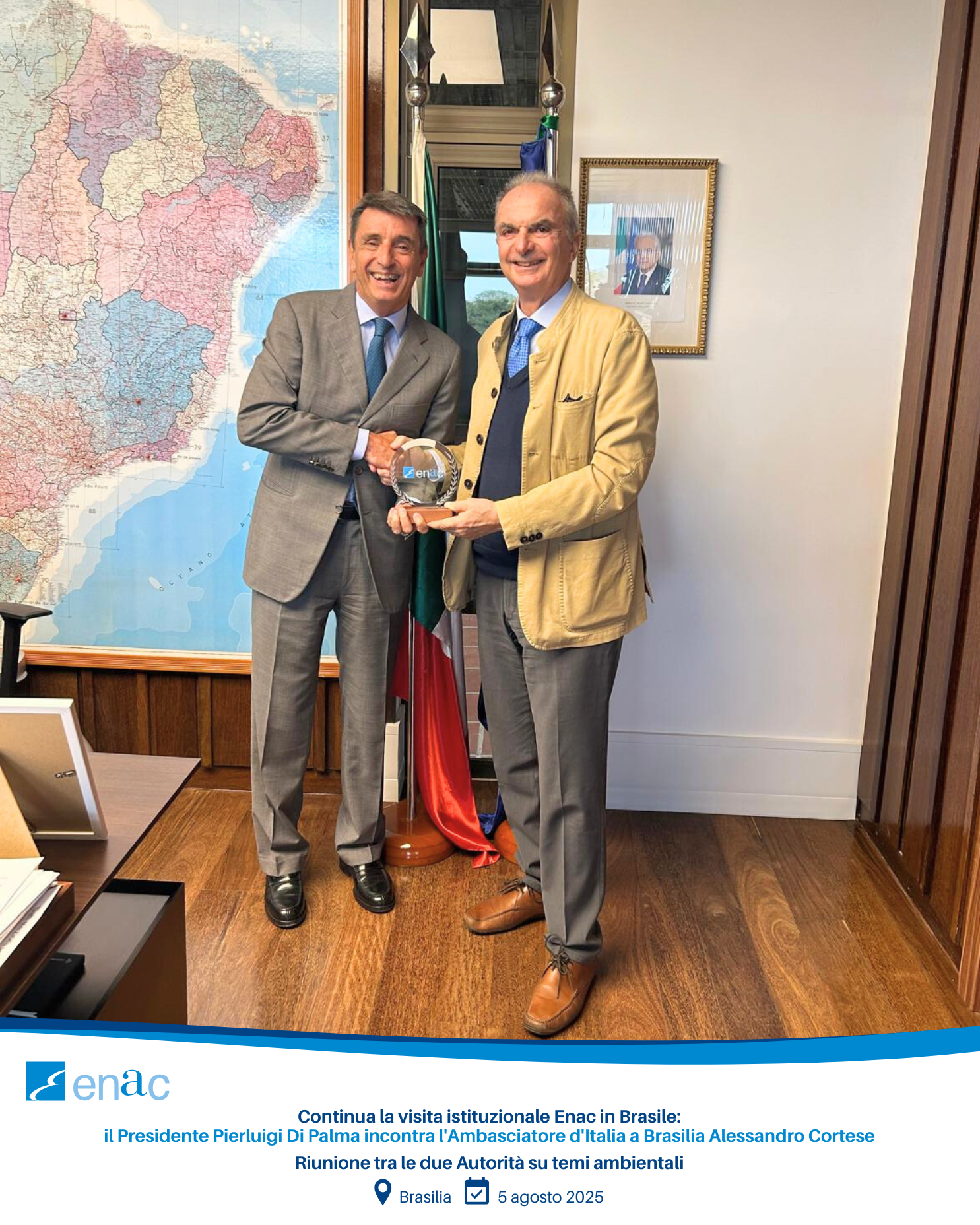 Continua la visita istituzionale Enac in Brasile: riunione con l'Ambasciata d'Italia a Brasilia su temi ambientali