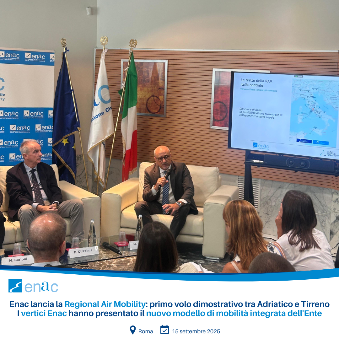 Enac lancia la Regional Air Mobility: primo volo dimostrativo tra Adriatico e Tirreno I vertici Enac hanno presentato il nuovo modello di mobilità integrata dell'Ente
