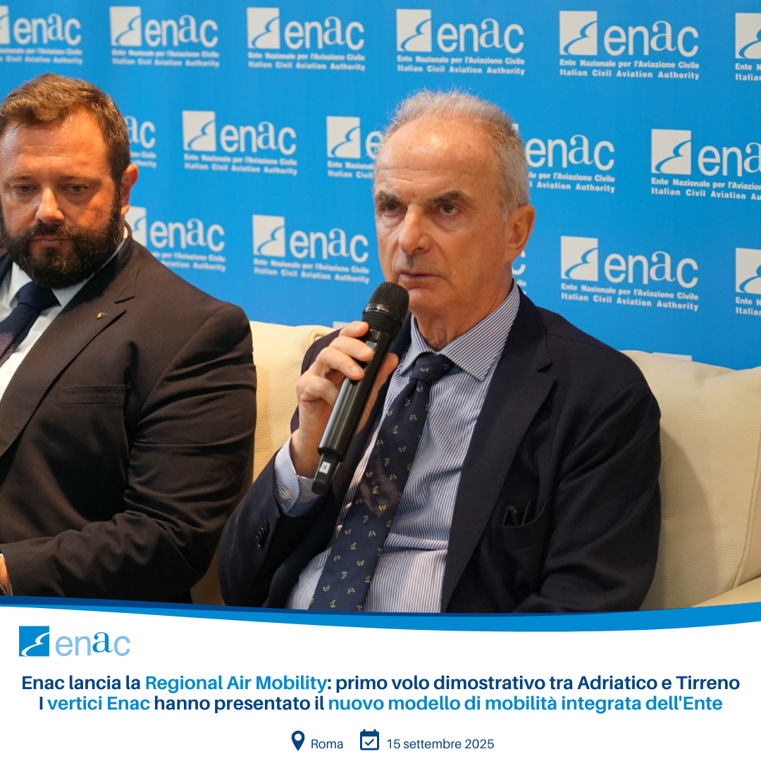 Enac lancia la Regional Air Mobility: primo volo dimostrativo tra Adriatico e Tirreno I vertici Enac hanno presentato il nuovo modello di mobilità integrata dell'Ente