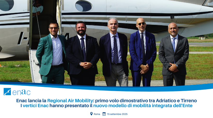Enac lancia la Regional Air Mobility: primo volo dimostrativo tra Adriatico e Tirreno I vertici Enac hanno presentato il nuovo modello di mobilità integrata dell'Ente
