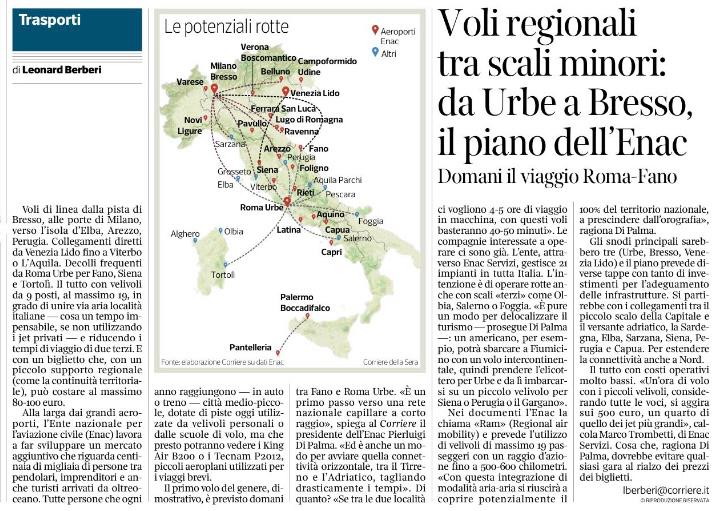 Articolo Corriere Presidente Enac Regional Air Mobility