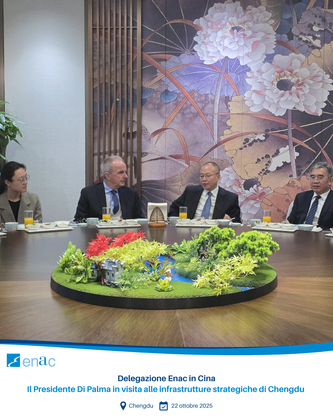 Delegazione Enac in Cina Il Presidente Di Palma in visita alle infrastrutture strategiche di Chengdu