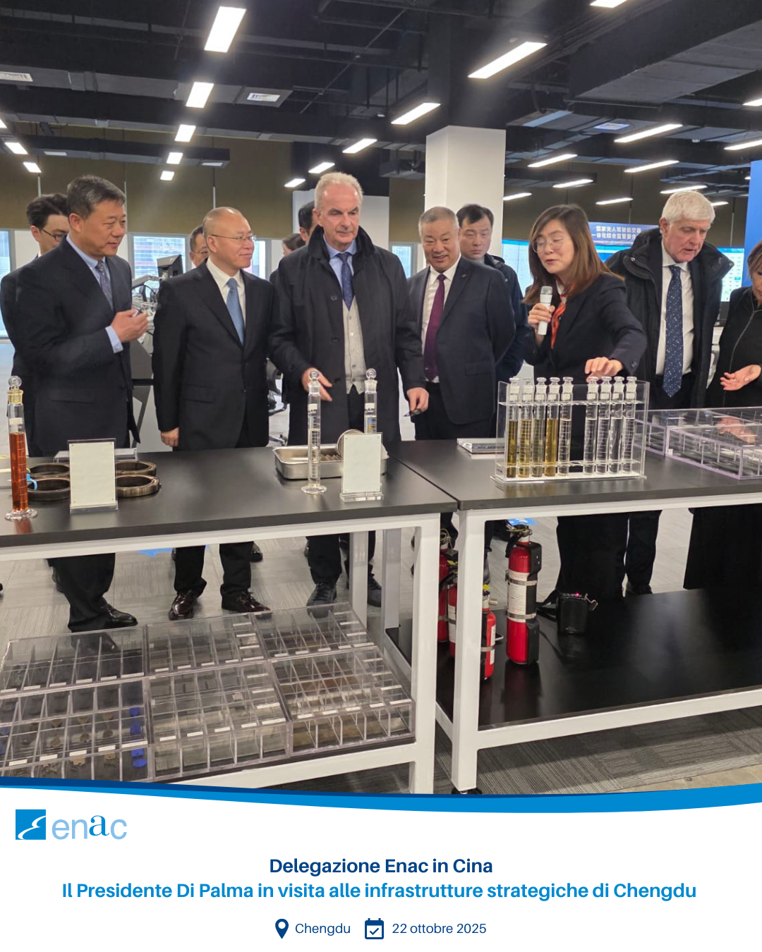 Delegazione Enac in Cina Il Presidente Di Palma in visita alle infrastrutture strategiche di Chengdu