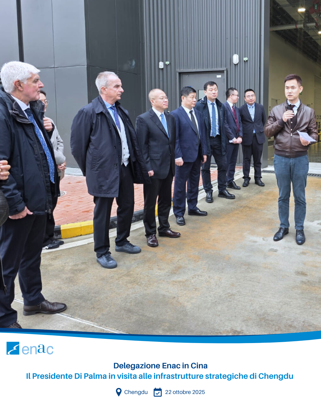 Delegazione Enac in Cina Il Presidente Di Palma in visita alle infrastrutture strategiche di Chengdu