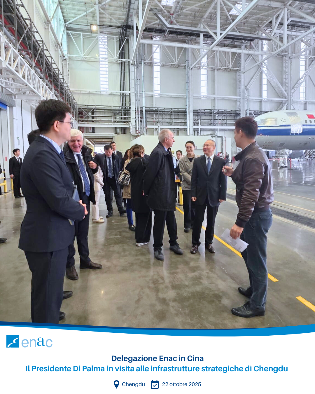 Delegazione Enac in Cina Il Presidente Di Palma in visita alle infrastrutture strategiche di Chengdu
