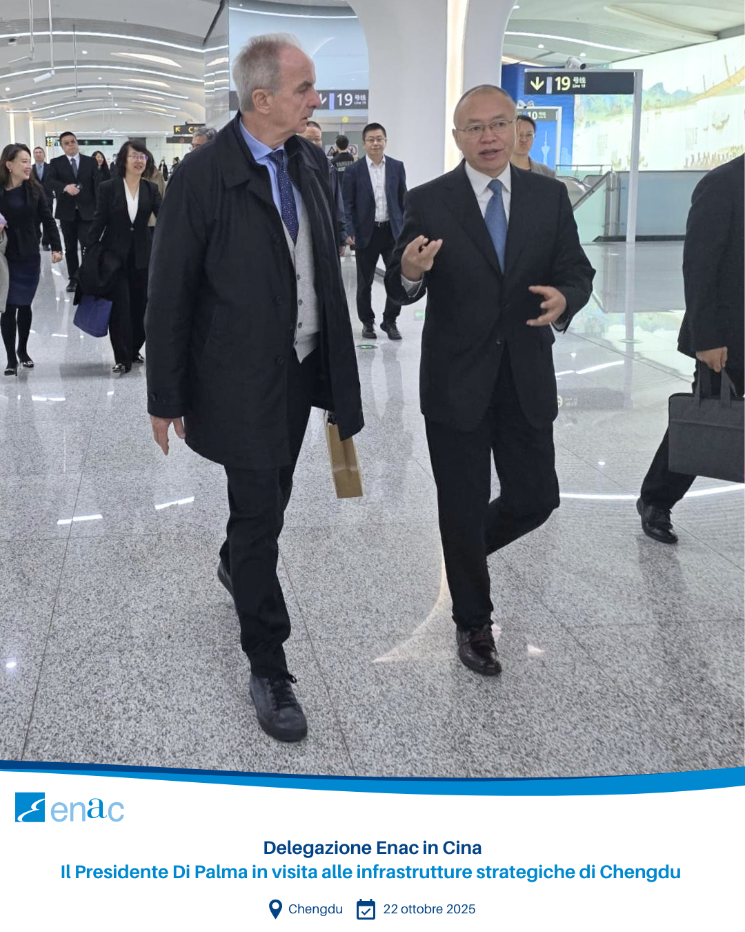 Delegazione Enac in Cina Il Presidente Di Palma in visita alle infrastrutture strategiche di Chengdu