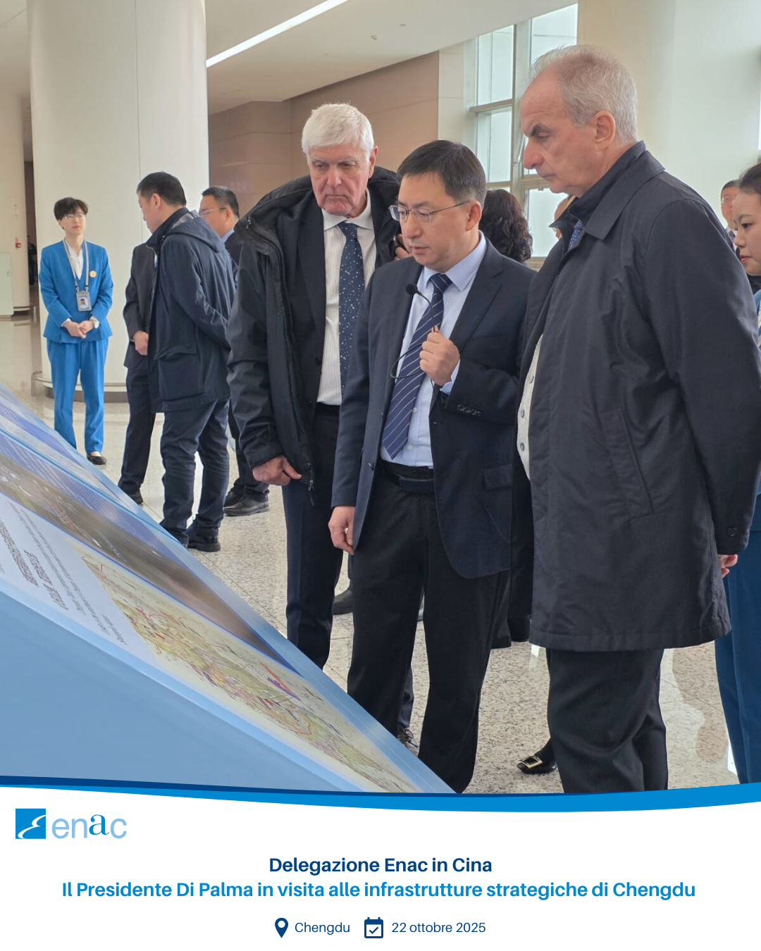 Delegazione Enac in Cina Il Presidente Di Palma in visita alle infrastrutture strategiche di Chengdu