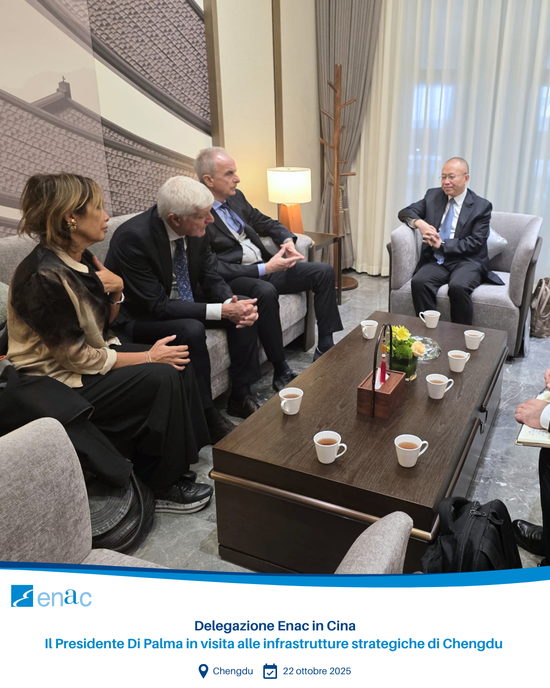 Delegazione Enac in Cina Il Presidente Di Palma in visita alle infrastrutture strategiche di Chengdu