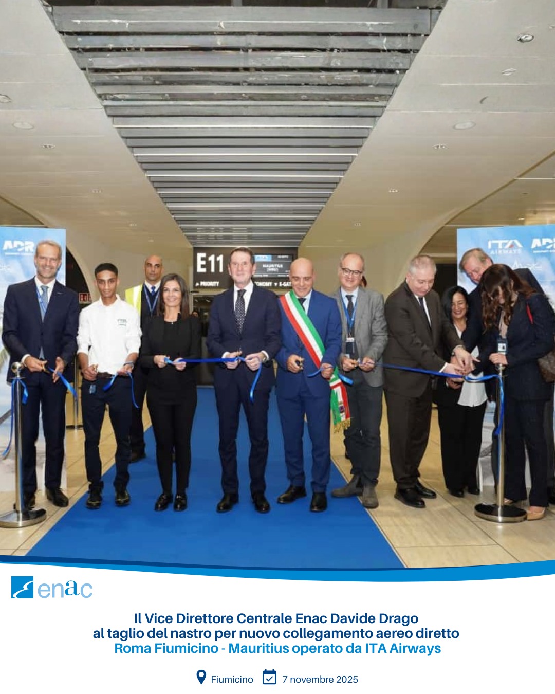 Il Vice Direttore Centrale Enac Davide Drago al taglio del nastro per nuovo collegamento aereo diretto Roma Fiumicino - Mauritius operato da ITA Airways