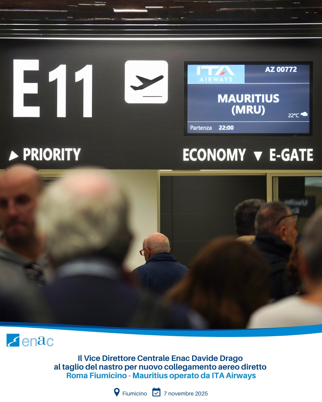 Il Vice Direttore Centrale Enac Davide Drago al taglio del nastro per nuovo collegamento aereo diretto Roma Fiumicino - Mauritius operato da ITA Airways