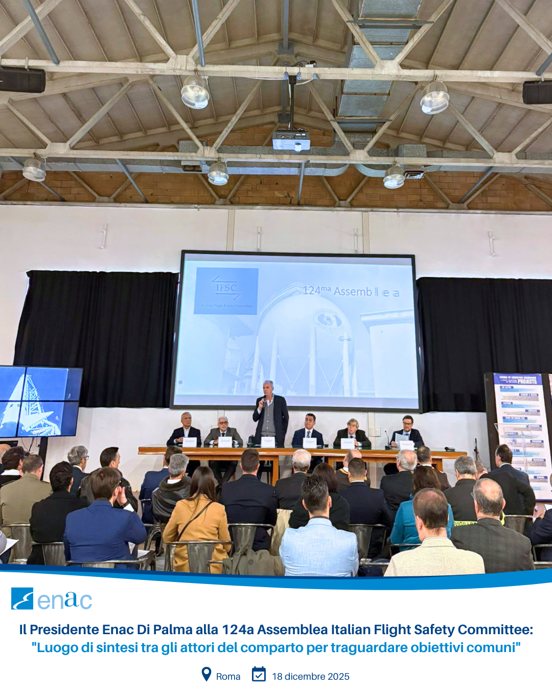 Il Presidente Enac Di Palma alla 124a Assemblea Italian Flight Safety Committee: "Luogo di sintesi tra gli attori del comparto per traguardare obiettivi comuni"