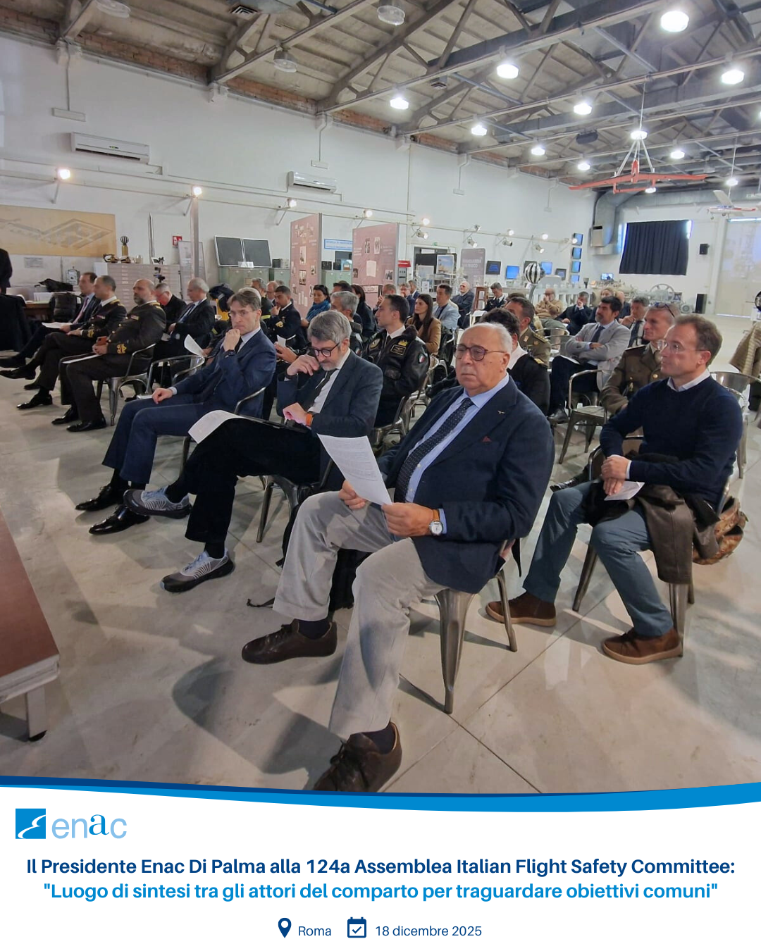 Il Presidente Enac Di Palma alla 124a Assemblea Italian Flight Safety Committee: "Luogo di sintesi tra gli attori del comparto per traguardare obiettivi comuni"