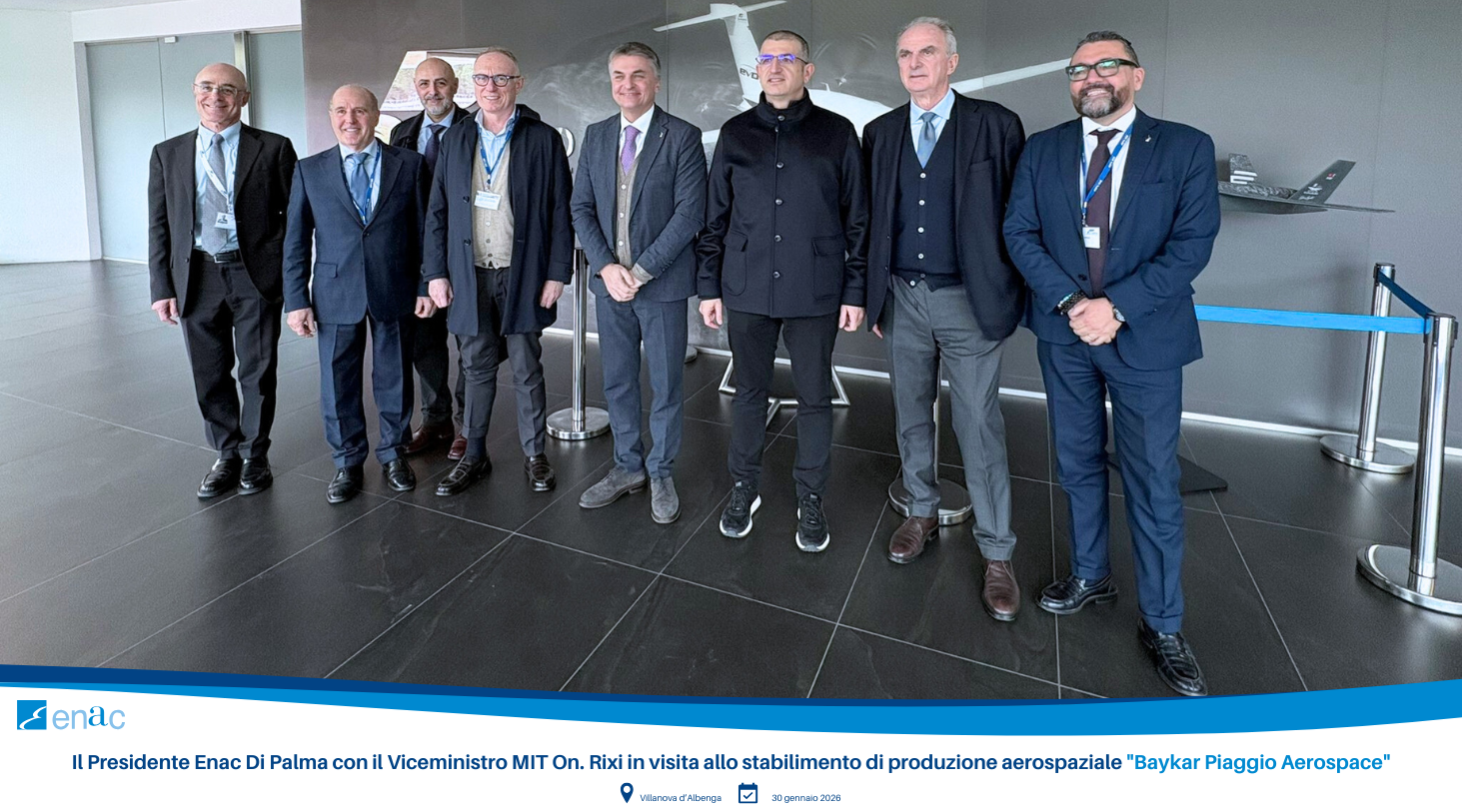 Il Presidente Enac Di Palma con il Viceministro MIT On. Rixi in visita allo stabilimento di produzione aerospaziale "Baykar Piaggio Aerospace"