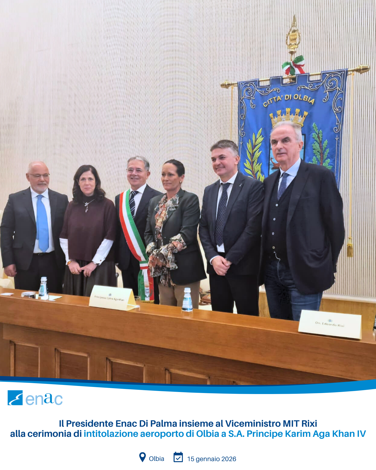 Il Presidente Enac Di Palma insieme al Viceministro MIT Rixi alla cerimonia di intitolazione aeroporto di Olbia a S.A. Principe Karim Aga Khan IV
