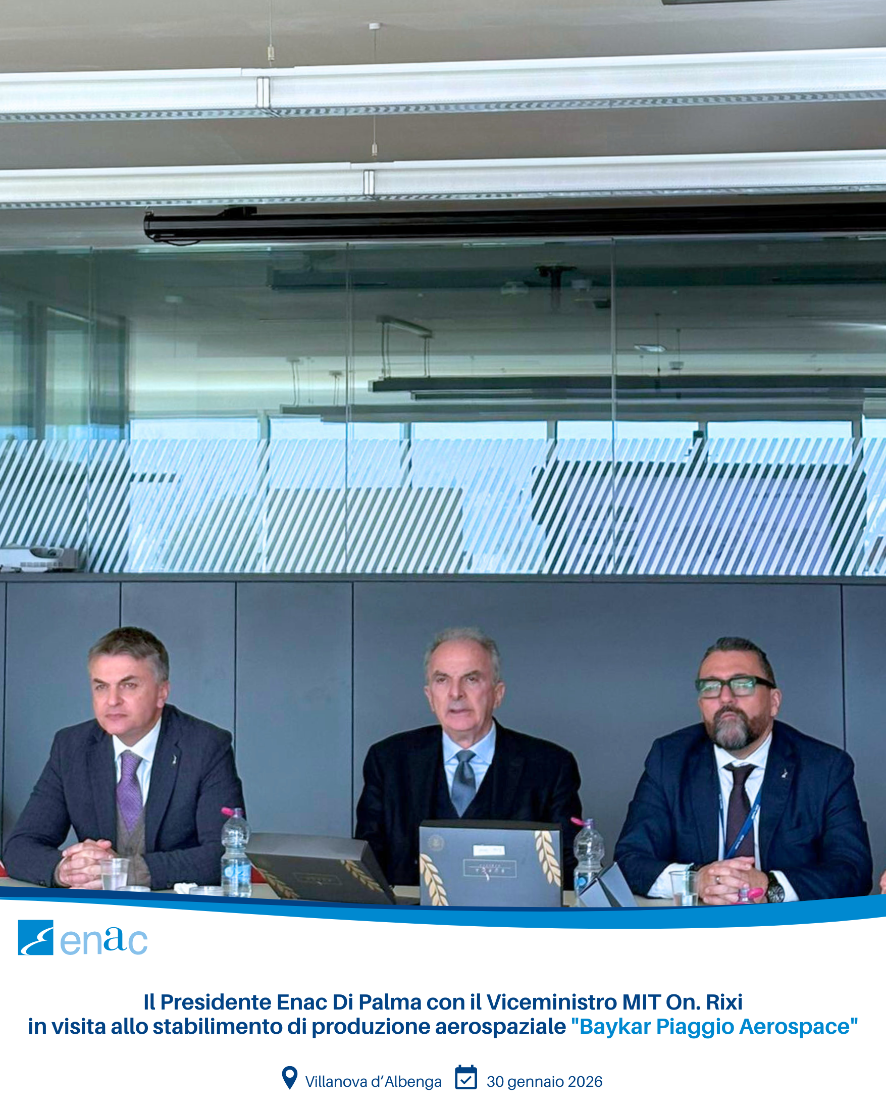 Il Presidente Enac Di Palma con il Viceministro MIT On. Rixi in visita allo stabilimento di produzione aerospaziale "Baykar Piaggio Aerospace"