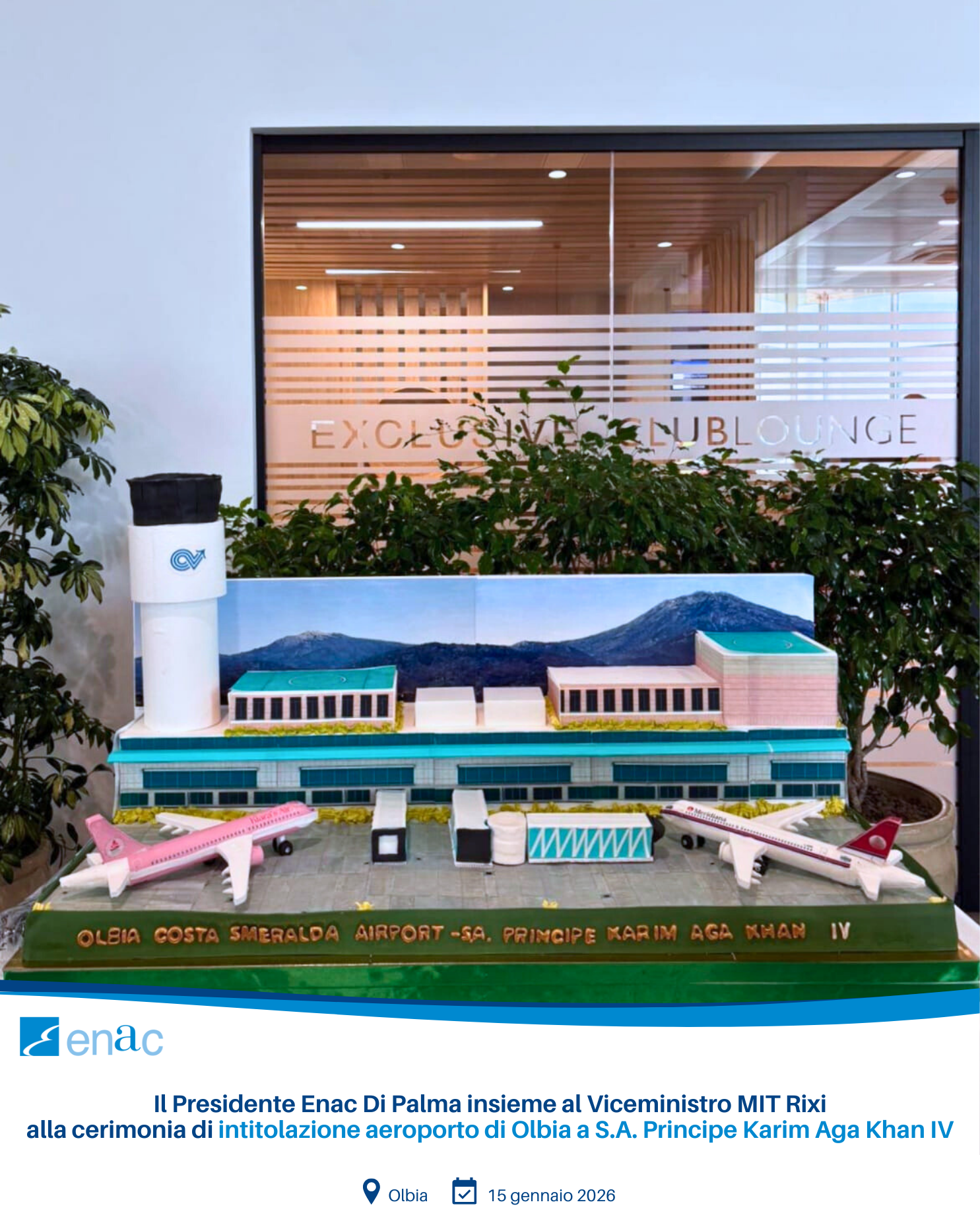 Il Presidente Enac Di Palma insieme al Viceministro MIT Rixi alla cerimonia di intitolazione aeroporto di Olbia a S.A. Principe Karim Aga Khan IV
