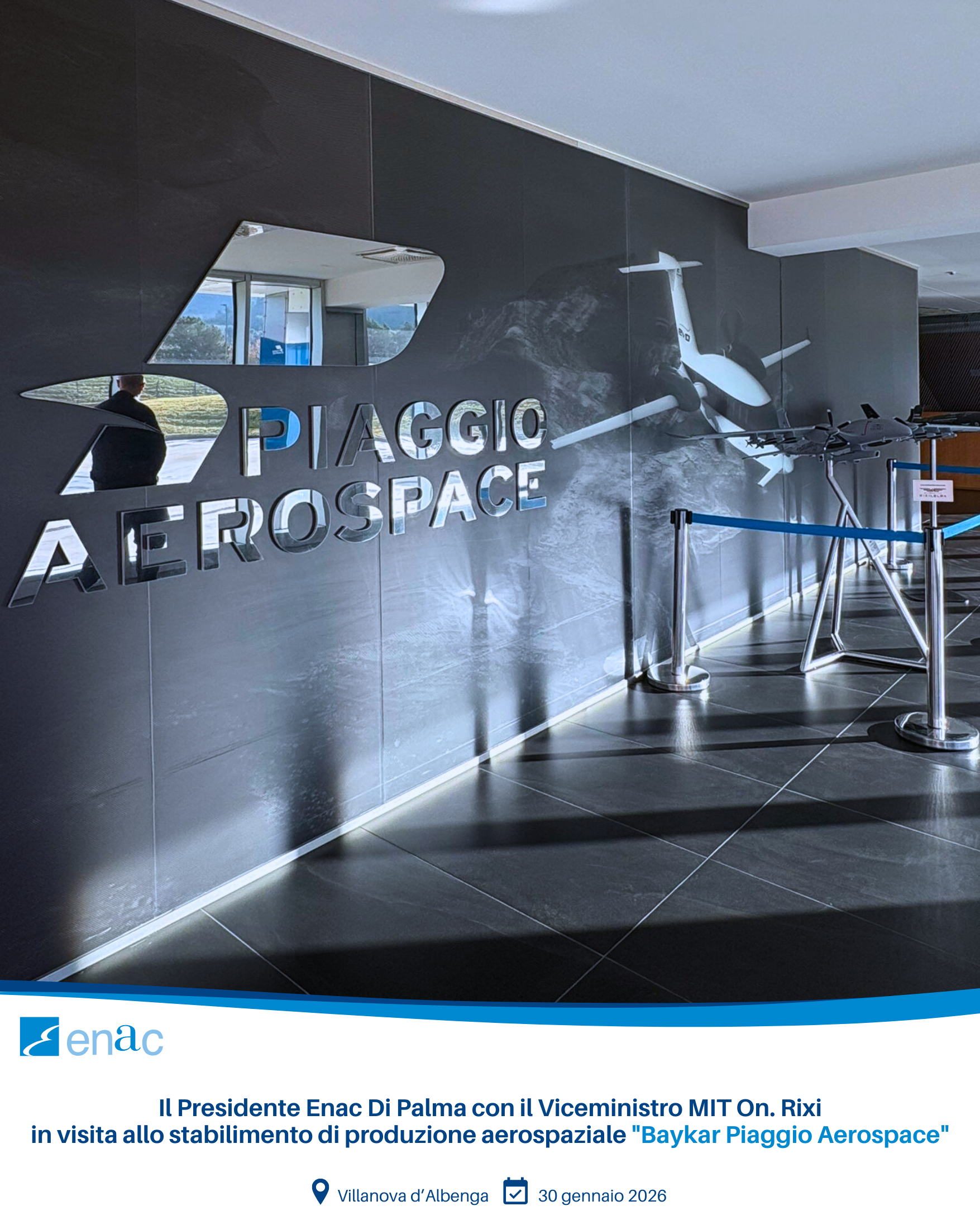 Il Presidente Enac Di Palma con il Viceministro MIT On. Rixi in visita allo stabilimento di produzione aerospaziale "Baykar Piaggio Aerospace"
