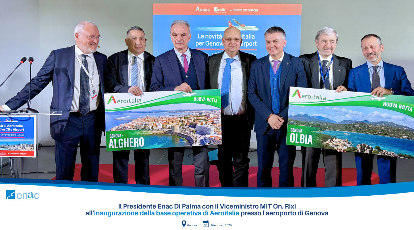 Il Presidente Enac Di Palma con il Viceministro MIT On. Rixi all'inaugurazione della base operativa di Aeroitalia presso l'aeroporto di Genova